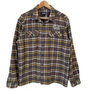 Patagonia Mens Fjord Plaid Flannel Shirt L‎ Boulevard Brewing Co Organic Button